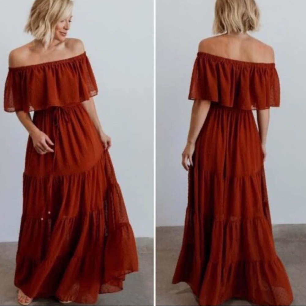 Elegant Off-Shoulder Rust Dress